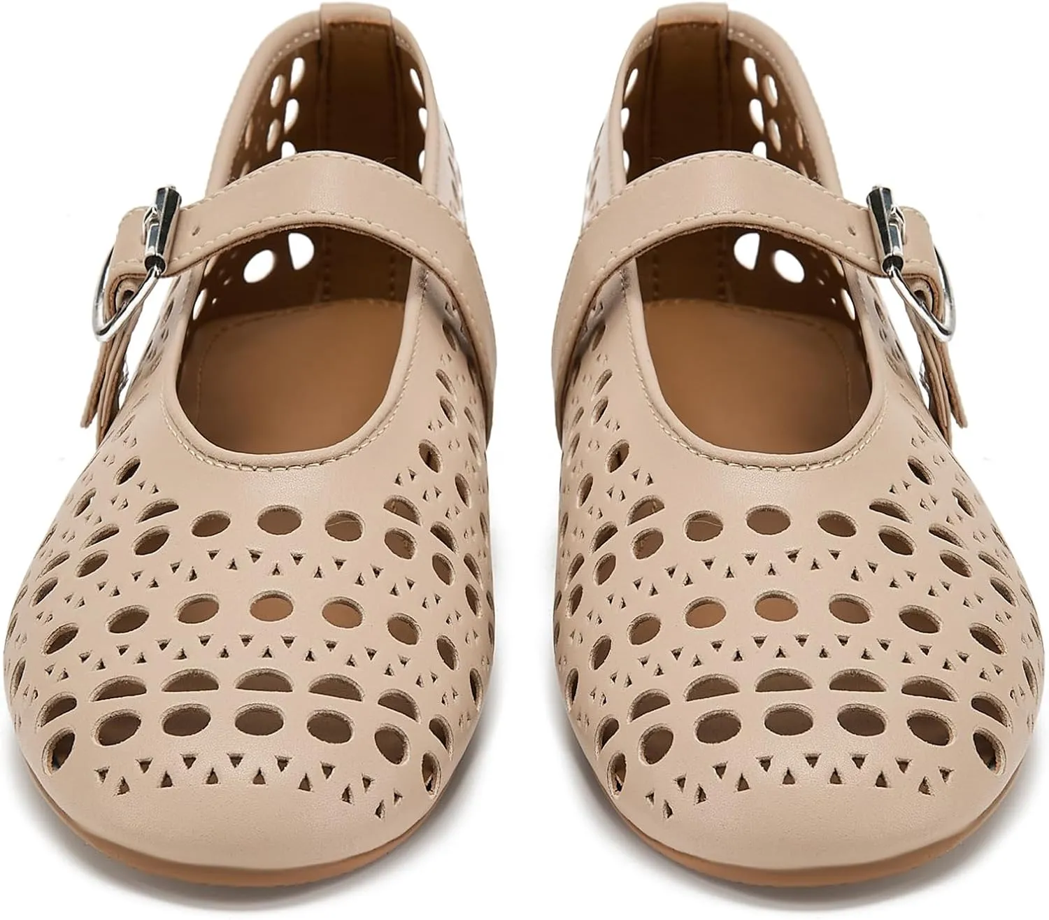 Hollow Ballet Flats Shoes for Women Breathable Hole Round Toe Ballerina Flats Fashion Women's Adjustable Buckle Strap Mary Jane Flats Comfortable Casual Dress