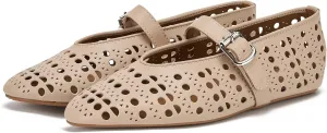 Hollow Ballet Flats Shoes for Women Breathable Hole Round Toe Ballerina Flats Fashion Women's Adjustable Buckle Strap Mary Jane Flats Comfortable Casual Dress
