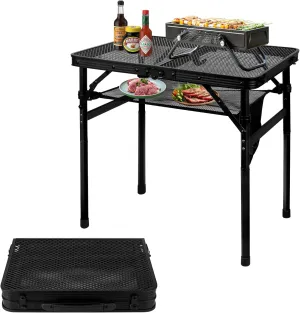 Honagu Folding Grill Table, Height Adjustable Metal Picnic Outdoor Table, Portable Camping Table for Outdoor Camping, Picnic, Patio, Dining, BBQ, Party, Small 23.6×15.7 inch