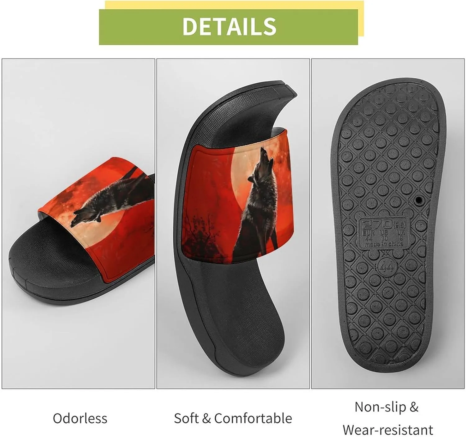 Howling Wolf Red Moon Novelty Slippers Slides Sandals Shower Home House Shoes Non-Slip Soft Sole Shoe For Men Women Bathroom