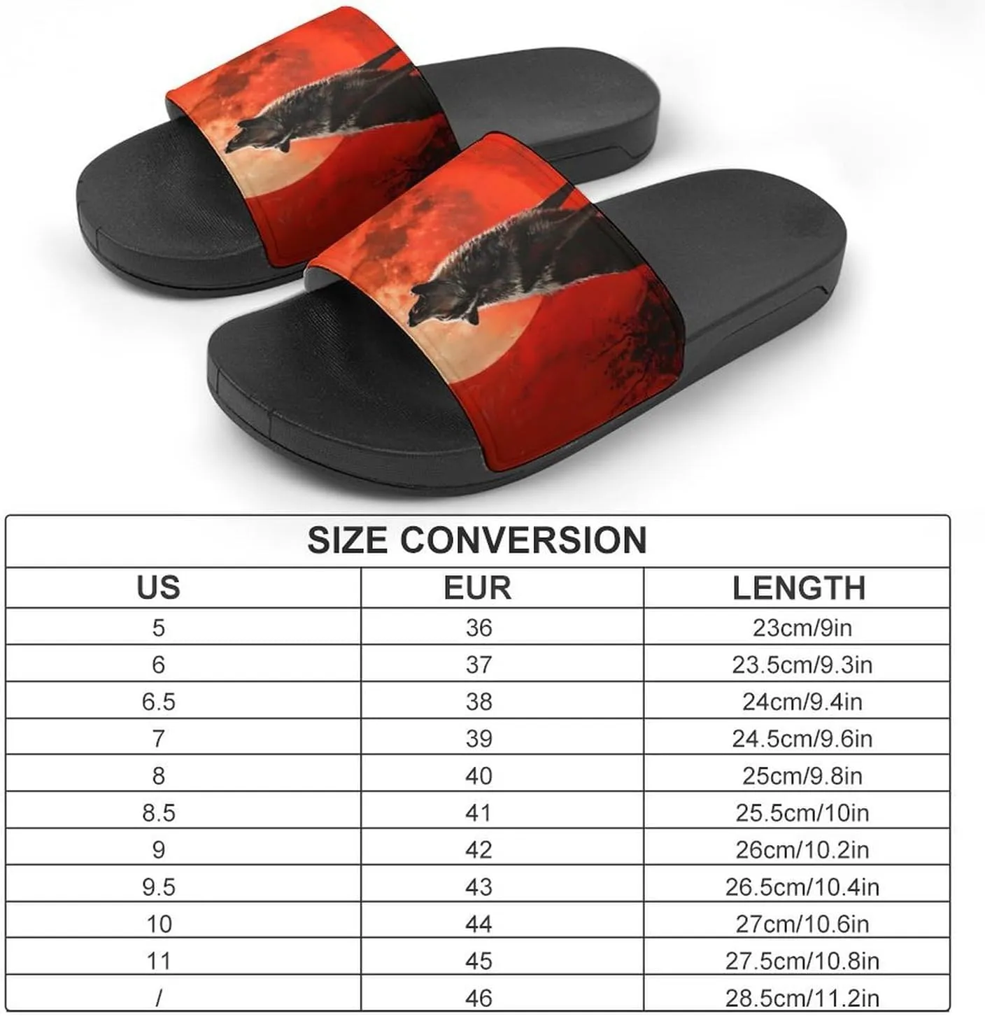 Howling Wolf Red Moon Novelty Slippers Slides Sandals Shower Home House Shoes Non-Slip Soft Sole Shoe For Men Women Bathroom