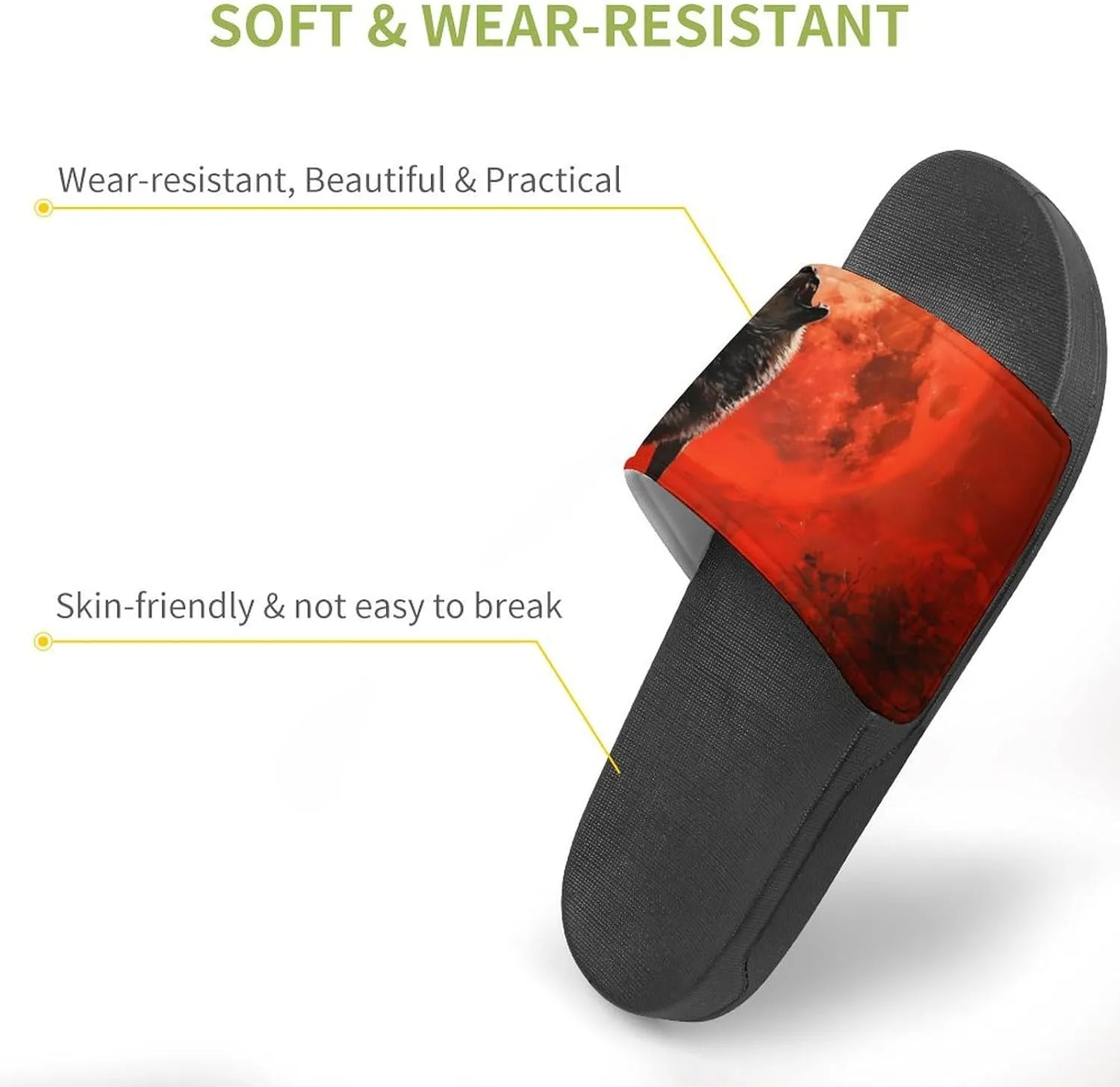 Howling Wolf Red Moon Novelty Slippers Slides Sandals Shower Home House Shoes Non-Slip Soft Sole Shoe For Men Women Bathroom