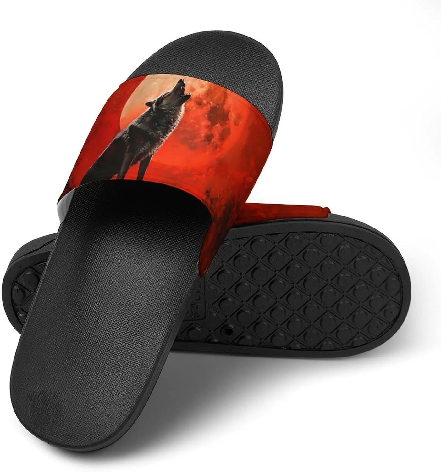 Howling Wolf Red Moon Novelty Slippers Slides Sandals Shower Home House Shoes Non-Slip Soft Sole Shoe For Men Women Bathroom