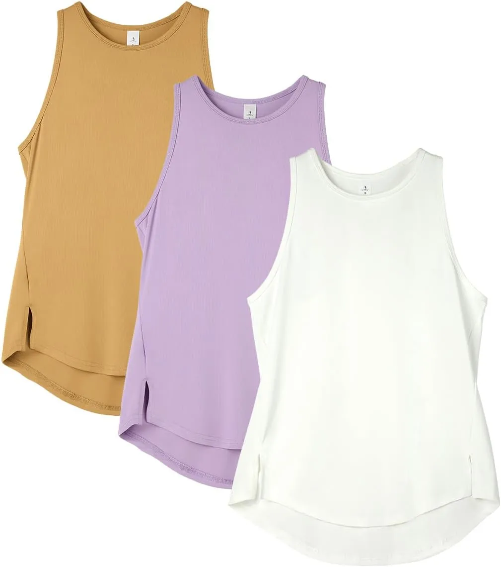 icyzone Women's Racerback High Neck Athletic Tank Tops for Workout Yoga Running (Pack of 3)