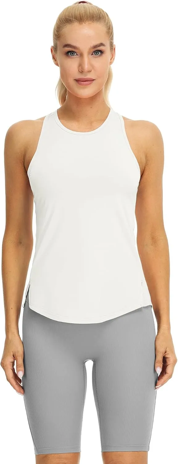 icyzone Women's Racerback High Neck Athletic Tank Tops for Workout Yoga Running (Pack of 3)