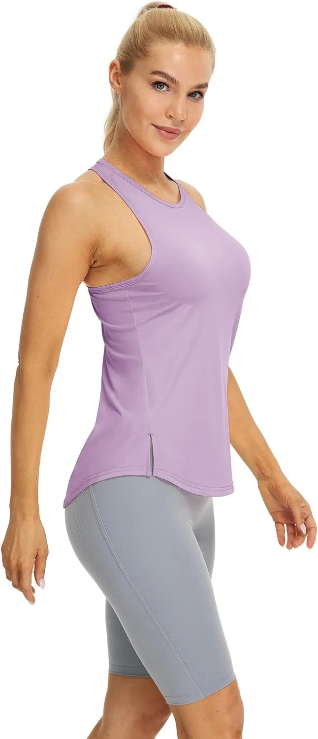 icyzone Women's Racerback High Neck Athletic Tank Tops for Workout Yoga Running (Pack of 3)