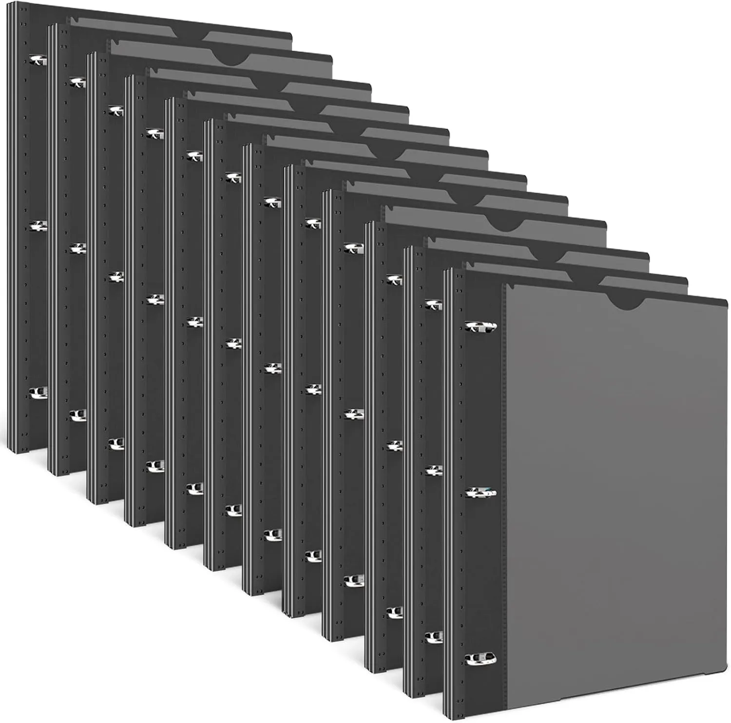 INFUN 1 Inch Telescoping 3 Ring Binder - 12 PCS-Black, Flexible Binders with Customizable Front Cover and Clear Catalog Pocket,1 inch Binders 3 Ring, 225 Sheet Capacity