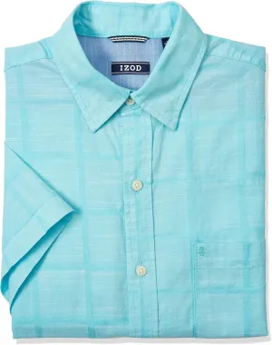 IZOD Men's Saltwater Short Sleeve Windowpane Button Down Shirt