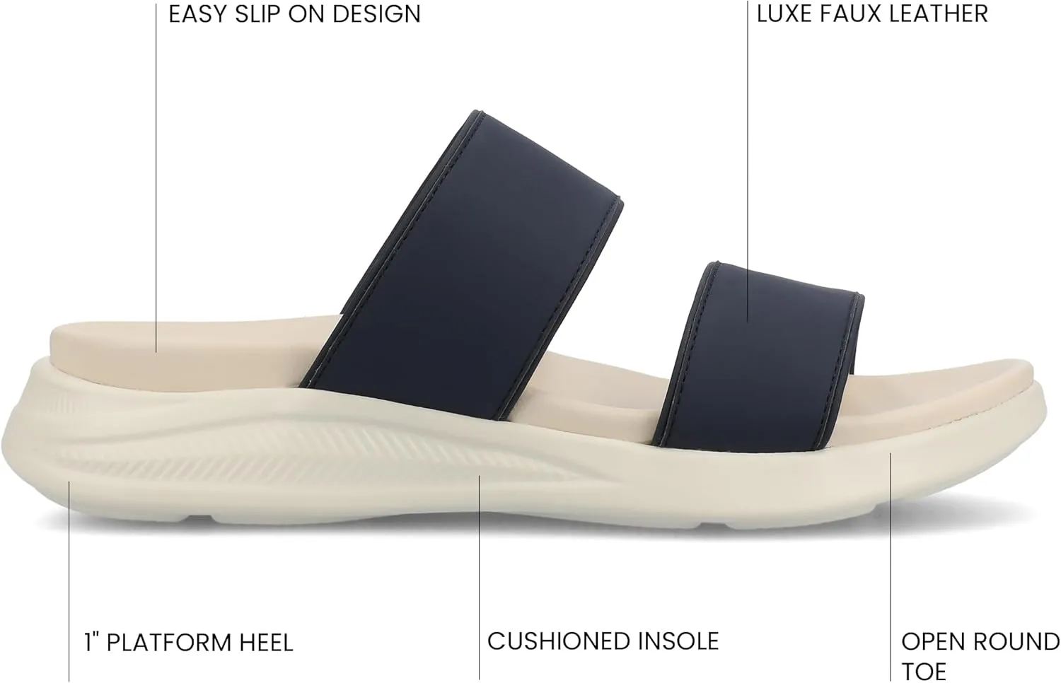 Journee Womens cushioned footbeds Janis multi-strap sandal slip on faux leather platform heel