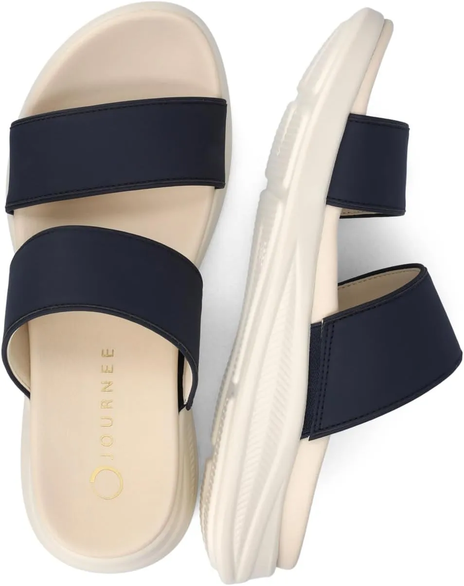 Journee Womens cushioned footbeds Janis multi-strap sandal slip on faux leather platform heel