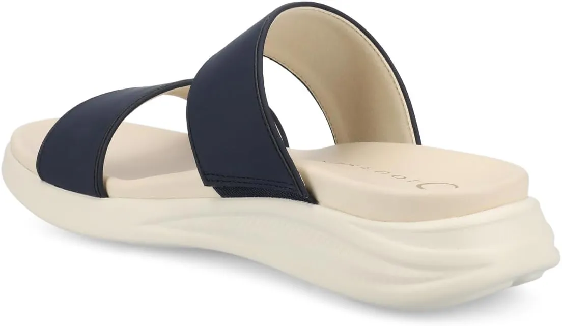 Journee Womens cushioned footbeds Janis multi-strap sandal slip on faux leather platform heel
