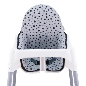 JYOKO Kids High Chair Cushion Compatible with IKEA Antilop Made Cotton 100% Confort (Black Star)