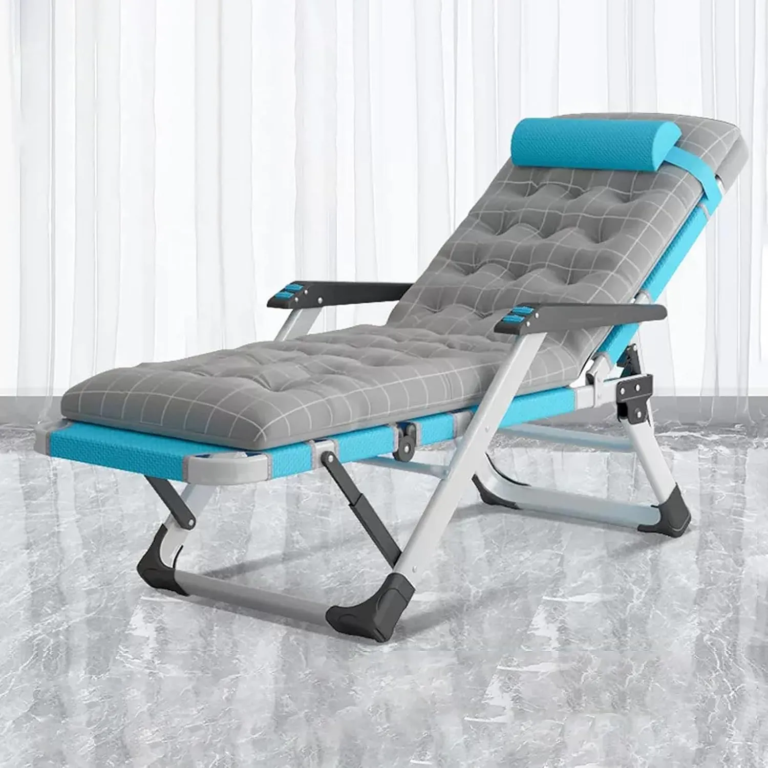 KAMPCO Garden Foldable Sunlounger, Camping Chairs Folding Reclining Portable Chair with Detachable Cushion and Headrest