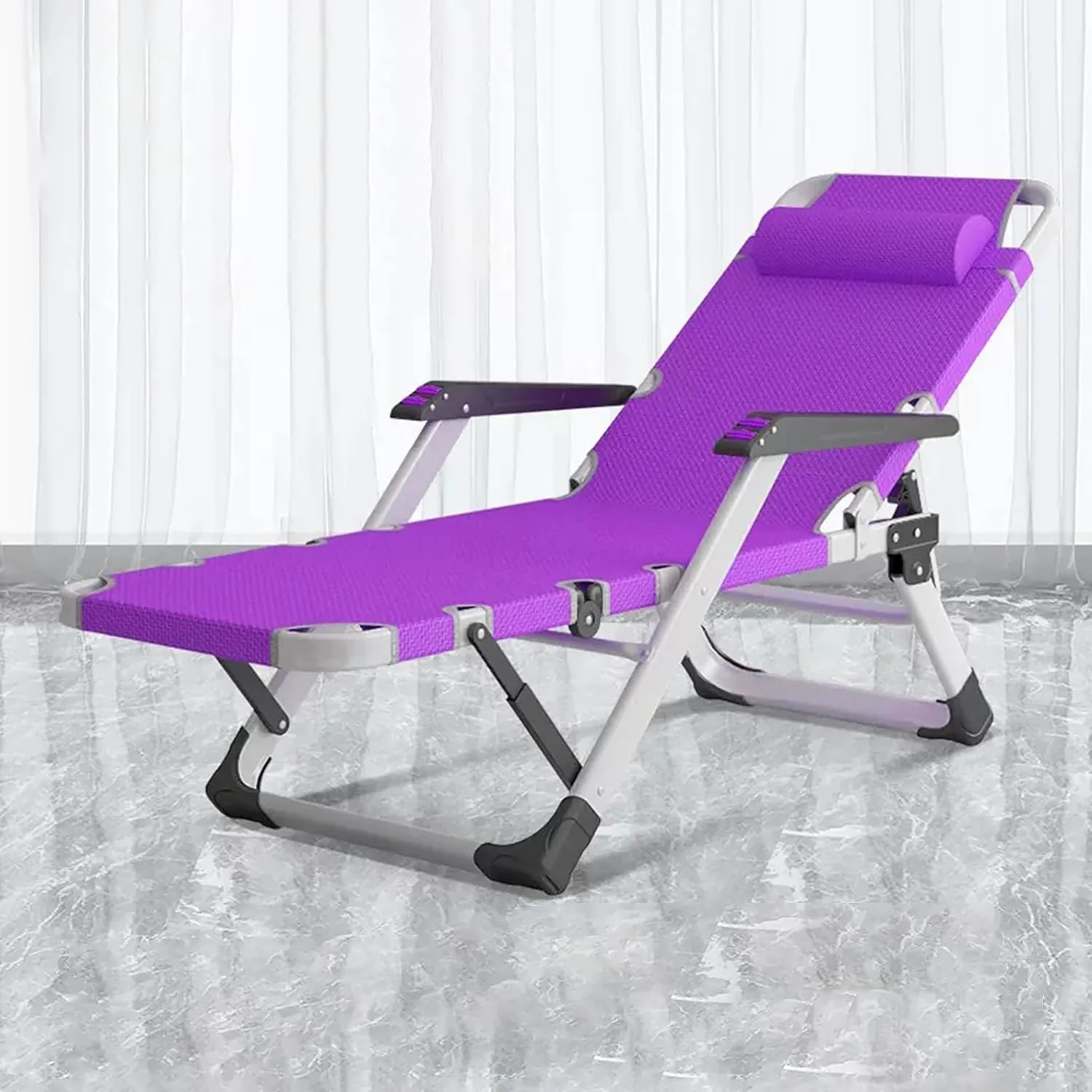 KAMPCO Garden Foldable Sunlounger, Camping Chairs Folding Reclining Portable Chair with Detachable Cushion and Headrest