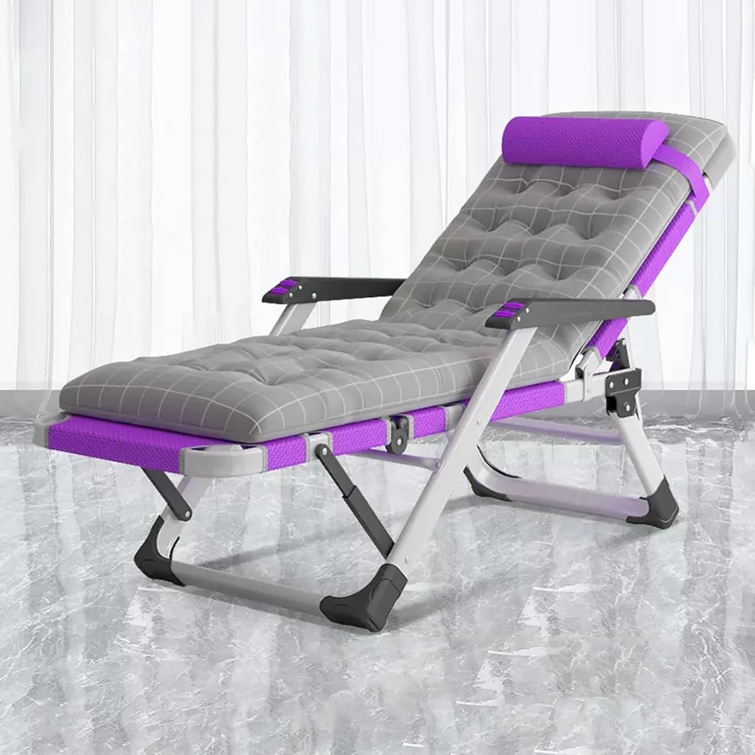 KAMPCO Garden Foldable Sunlounger, Camping Chairs Folding Reclining Portable Chair with Detachable Cushion and Headrest