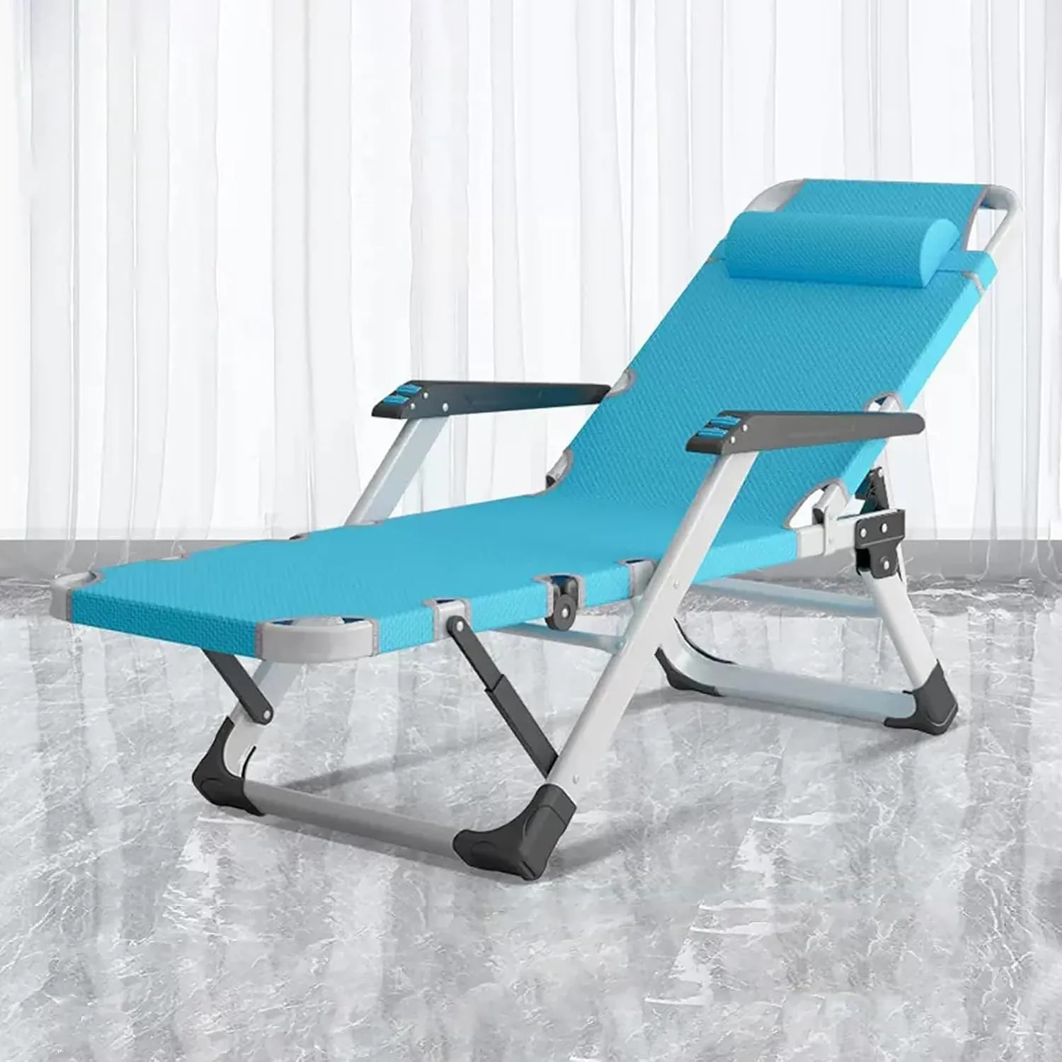 KAMPCO Garden Foldable Sunlounger, Camping Chairs Folding Reclining Portable Chair with Detachable Cushion and Headrest