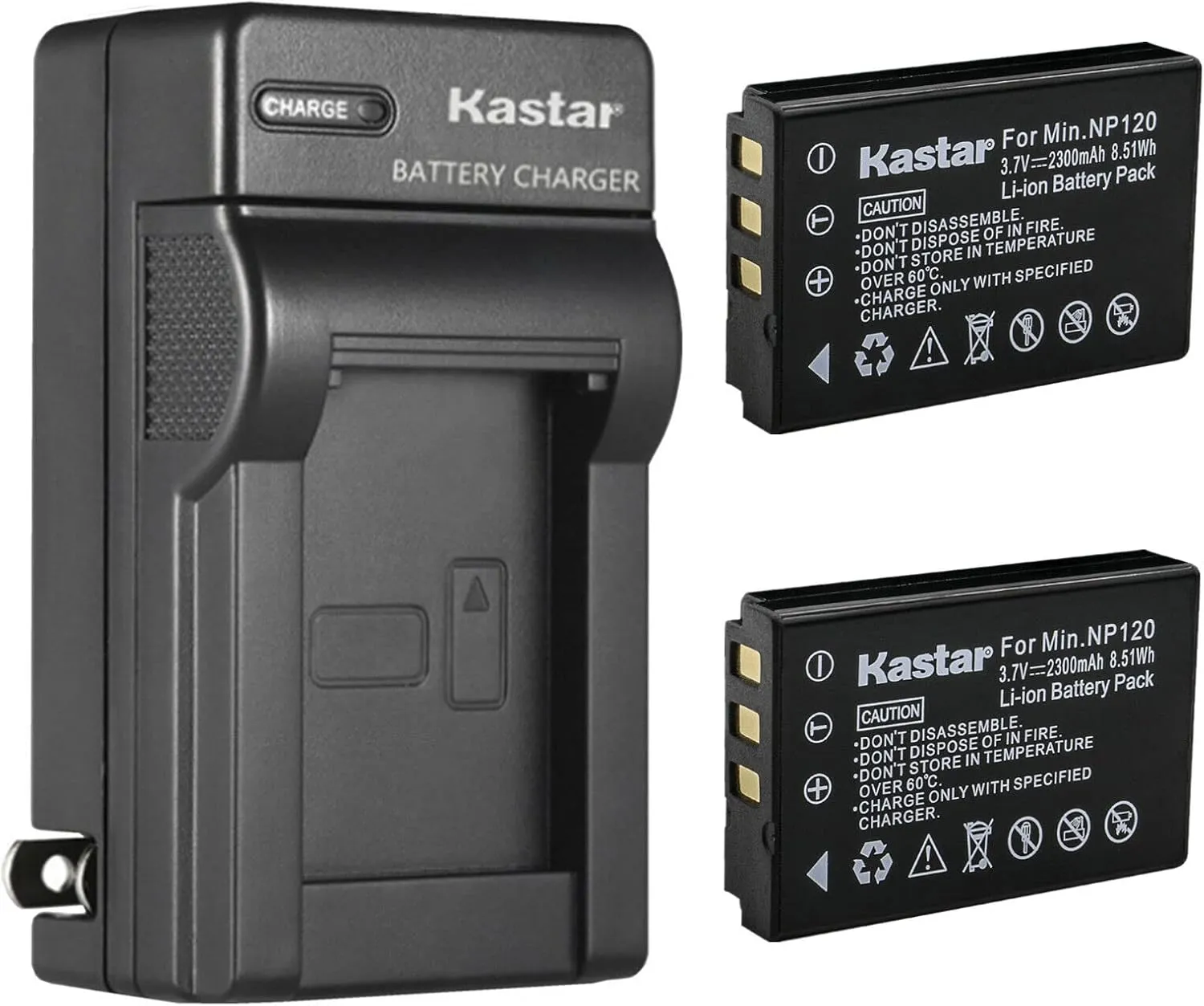 Kastar 2-Pack Battery and AC Wall Charger Replacement for Minolta NP-120 Battery, Minolta MN80NV, MN88NV, MN90NV, MN200NV, MN220NV 1080p Full HD, MN4K40NV 4K Ultra HD 30 MP IR Night Vision Camcorder