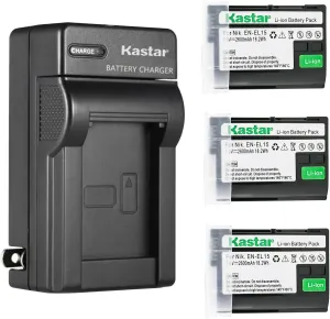 Kastar 3-Pack Battery and AC Wall Charger Replacement for Nikon EN-EL15 EN-EL15a EN-EL15b EN-EL15e Battery, MH-25 MH-25a MH-25b Charger, Nikon MB-D11, MB-D12, MB-D14, MB-D15, MB-D16, MB-D18 Camera