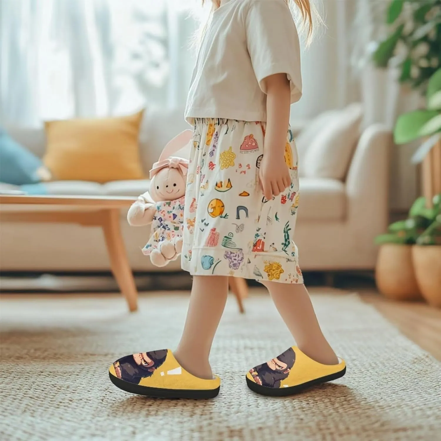 Kids Animal Print Slippers Soft Plush Warm Slippers Lightweight Non Slip Winter Fuzzy Flat Shoes House Shoes for Boys Girls US 9-15