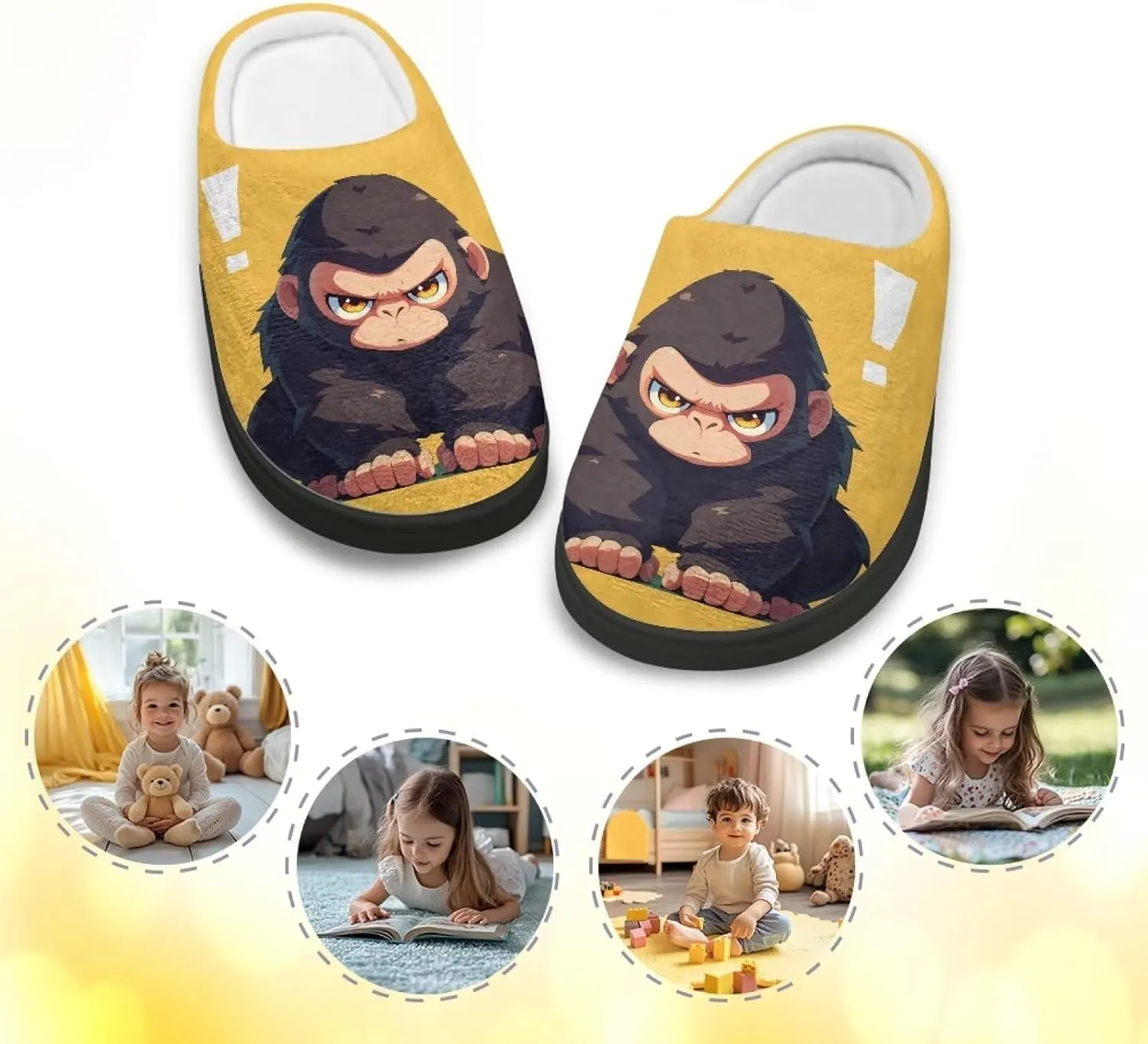 Kids Animal Print Slippers Soft Plush Warm Slippers Lightweight Non Slip Winter Fuzzy Flat Shoes House Shoes for Boys Girls US 9-15