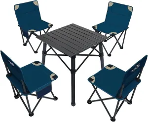 KIRANDY Portable Picnic Table, Folding Roll Up Camping Travel Table Fishing Chair 5PCS Set, for Camp, Garden