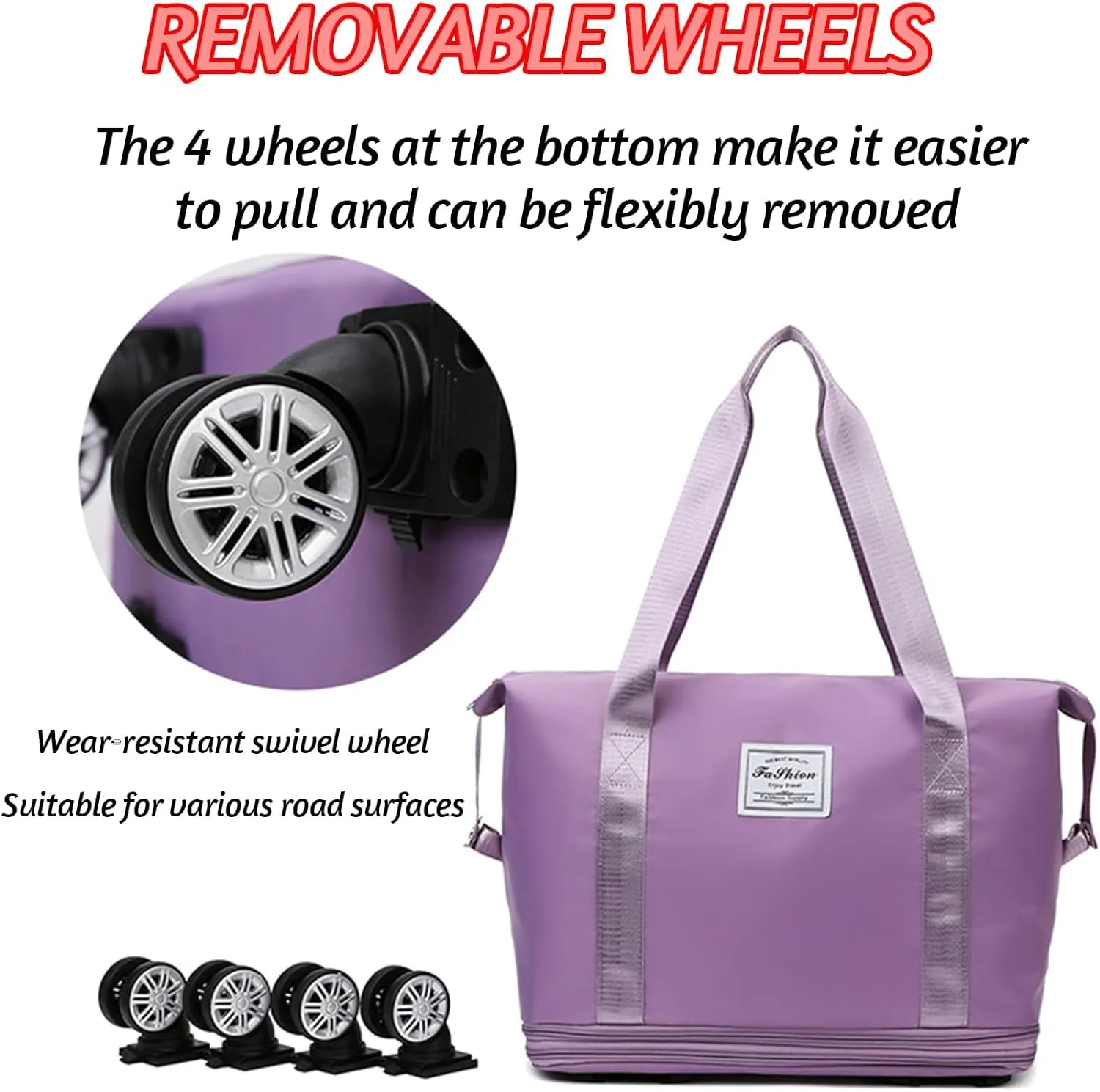 Klarson Expandable Bag with Wheels, Expandable Bag with Wheels, Expandable Rolling Duffel Bag, Foldable Suitcase without Handle (Black)