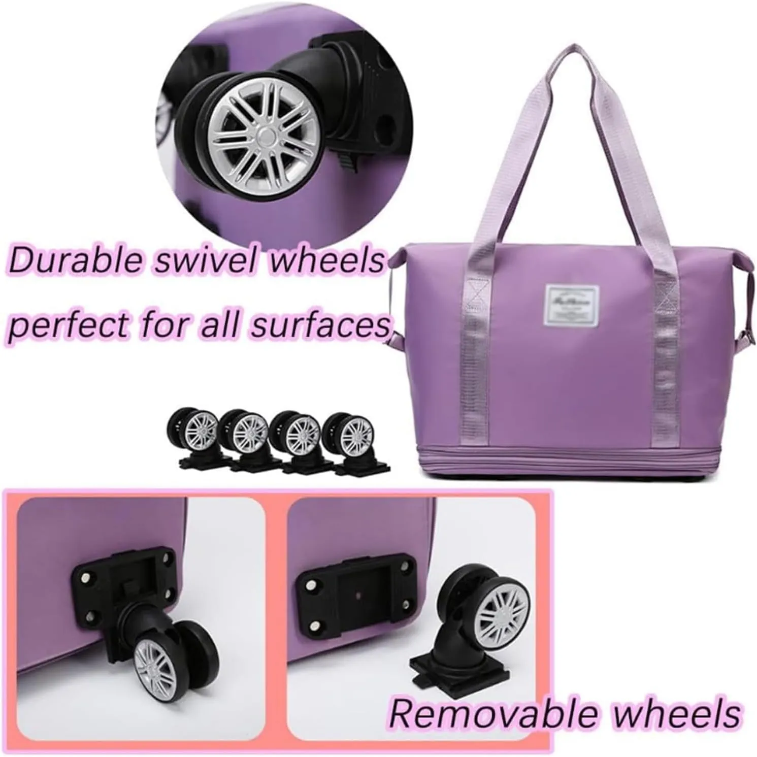 Klarson Expandable Bag with Wheels, Foldable Suitcase Without Handle, Scratch Expandable Travel Duffle Bag with Wheels (Black)