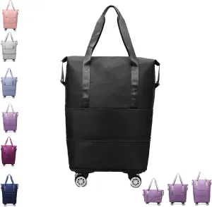 Klarson Expandable Bag with Wheels, Foldable Suitcase Without Handle, Scratch Expandable Travel Duffle Bag with Wheels (Black)