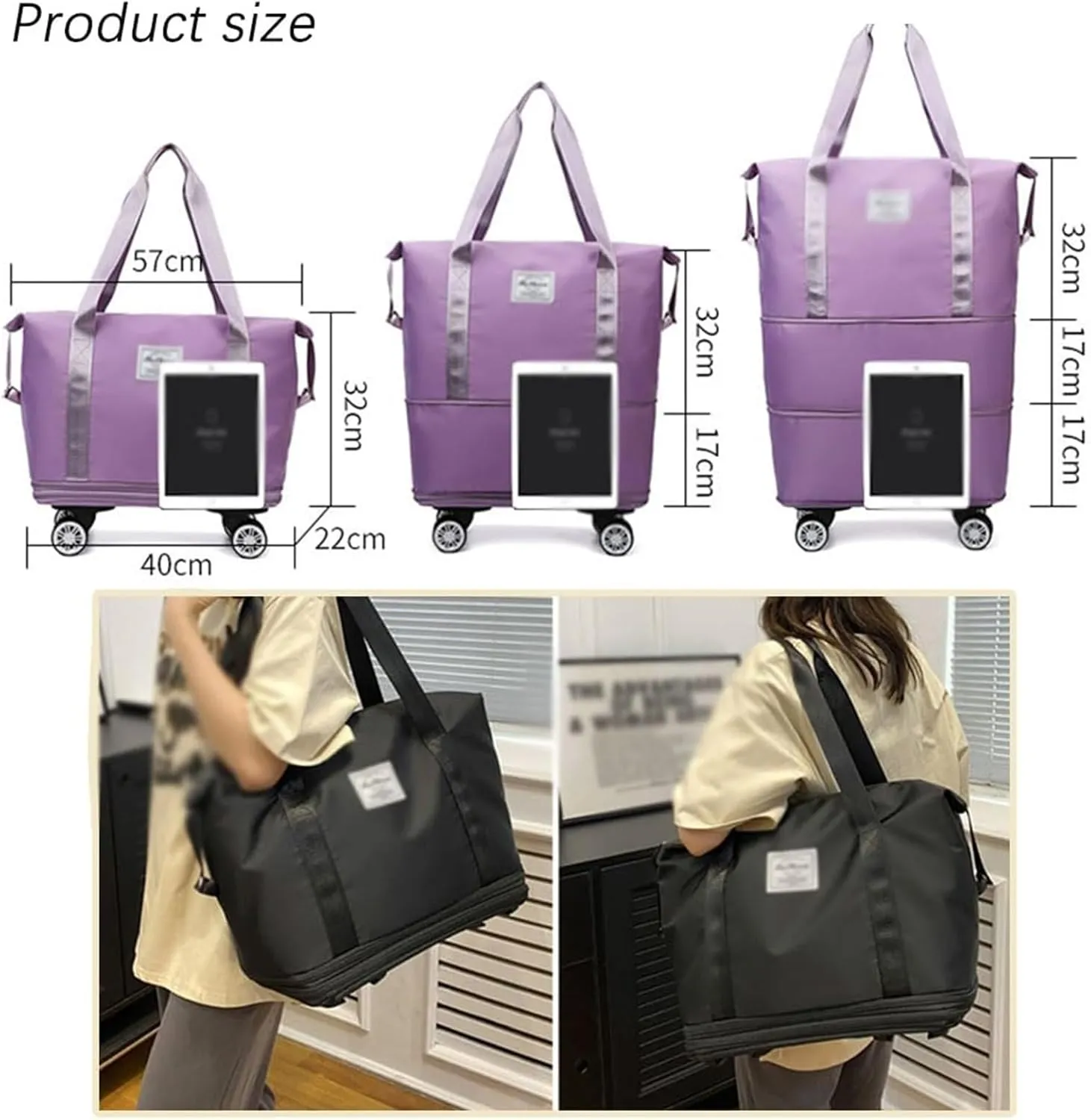 Klarson Expandable Bag with Wheels - New Scratch Expandable Travel Duffle Bag with Wheels, Foldable Suitcase without Handl (E)