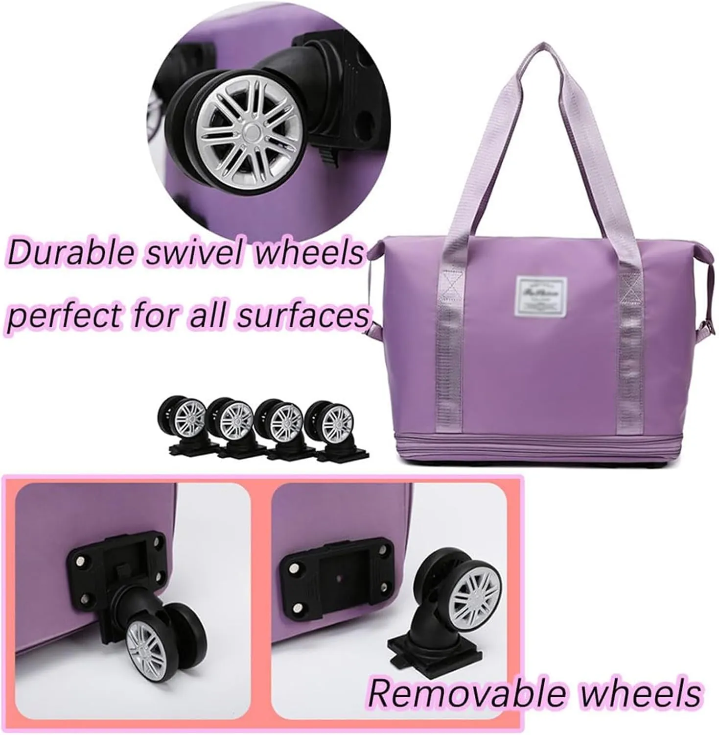 Klarson Expandable Bag with Wheels - New Scratch Expandable Travel Duffle Bag with Wheels, Foldable Suitcase without Handl (E)