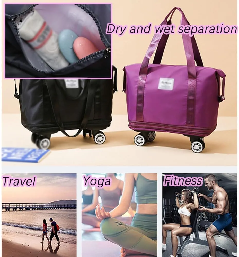 Klarson Expandable Bag with Wheels, Scratch Expandable Travel Duffle Bag with Wheels, Foldable Suitcase without Handle (Violet)