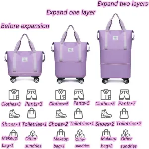 Klarson Expandable Bag with Wheels, Scratch Expandable Travel Duffle Bag with Wheels, Foldable Suitcase without Handle (Violet)