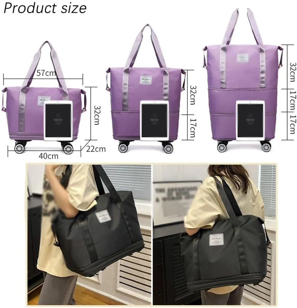 Klarson Expandable Bag with Wheels, Scratch Expandable Travel Duffle Bag with Wheels, Foldable Suitcase without Handle (Violet)