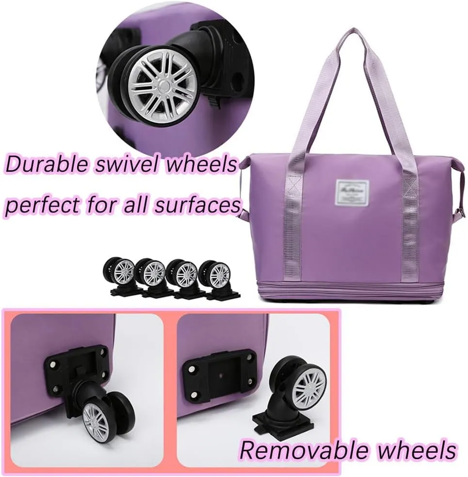 Klarson Expandable Bag with Wheels, Scratch Expandable Travel Duffle Bag with Wheels, Foldable Suitcase without Handle (Violet)