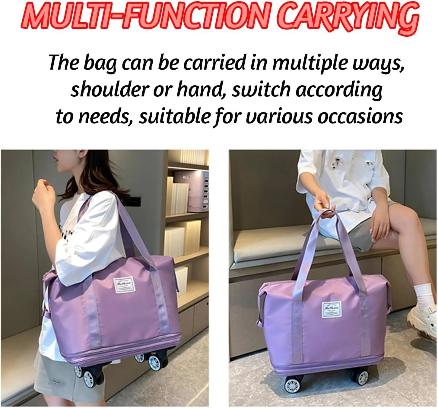Klarson Expandable Bag with Wheels,Lightweight Durable Rolling Duffle Bag with Wheels,Foldable Suitcase Without Handle with Wheels (Grey,One Size)