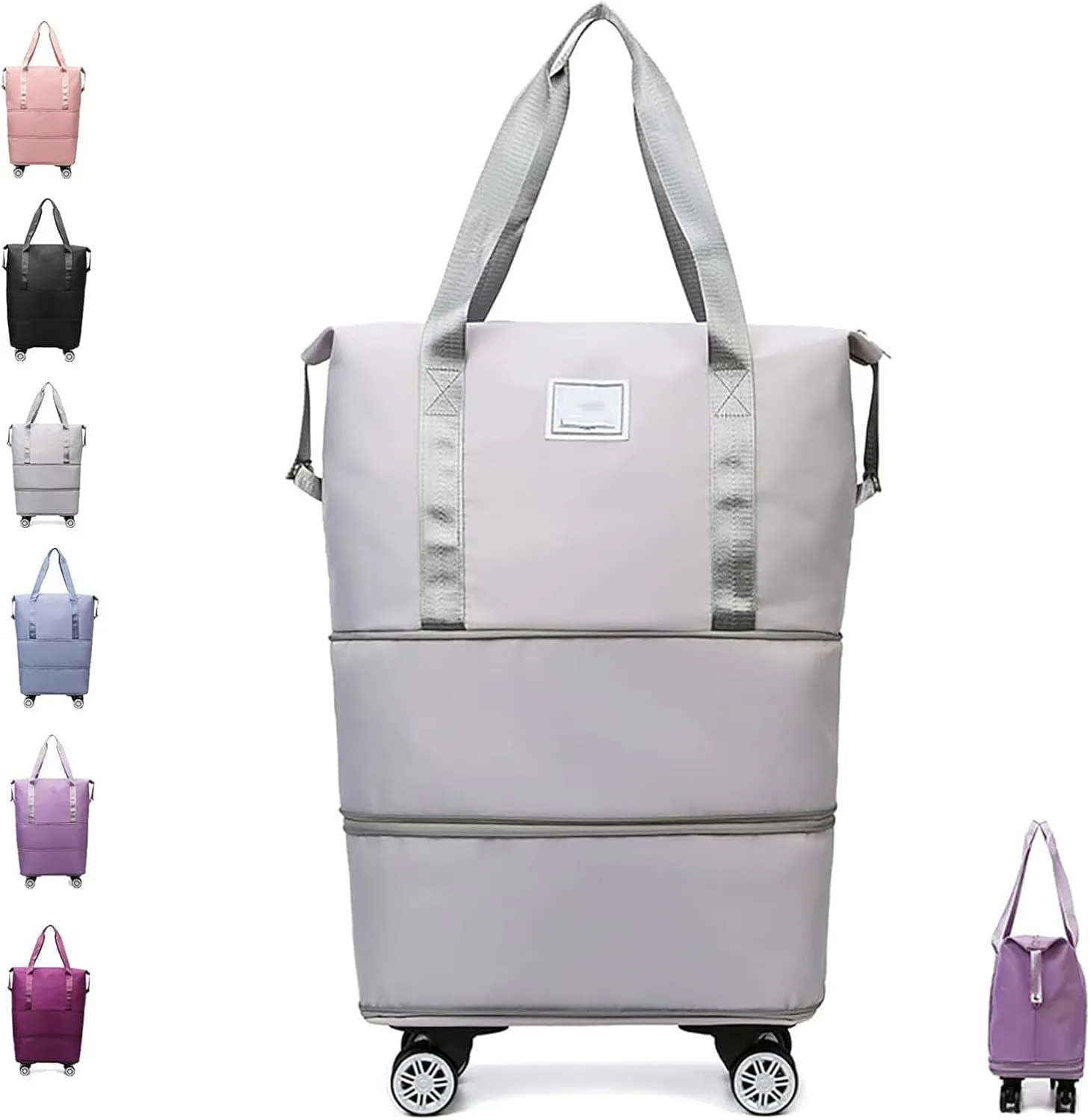 Klarson Expandable Bag with Wheels,Lightweight Durable Rolling Duffle Bag with Wheels,Foldable Suitcase Without Handle with Wheels (Grey,One Size)
