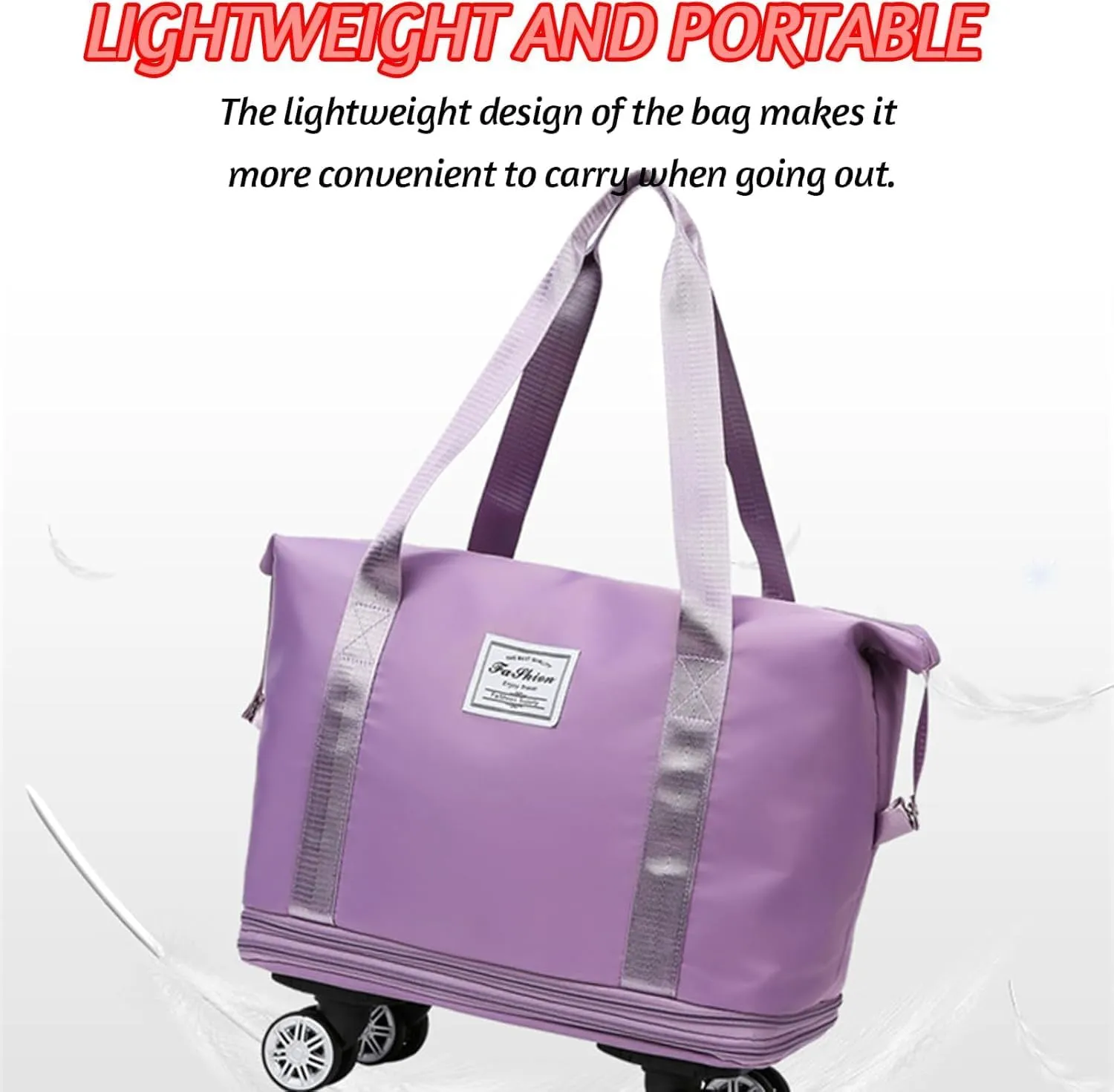 Klarson Expandable Bag with Wheels,Lightweight Durable Rolling Duffle Bag with Wheels,Foldable Suitcase Without Handle with Wheels (Grey,One Size)
