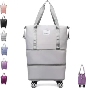 Klarson Expandable Bag with Wheels,Lightweight Durable Rolling Duffle Bag with Wheels,Foldable Suitcase Without Handle with Wheels (Grey,One Size)