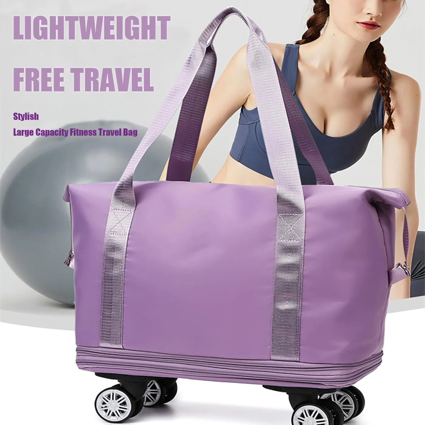 Klarson Expandable Travel Duffel Bag with Wheels, Blue, Wet and Dry Separation, 55L