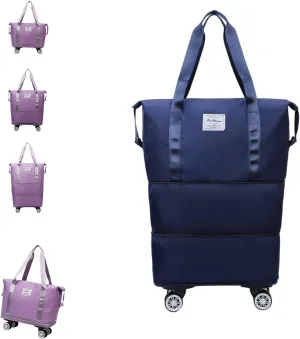 Klarson Expandable Travel Duffel Bag with Wheels, Blue, Wet and Dry Separation, 55L