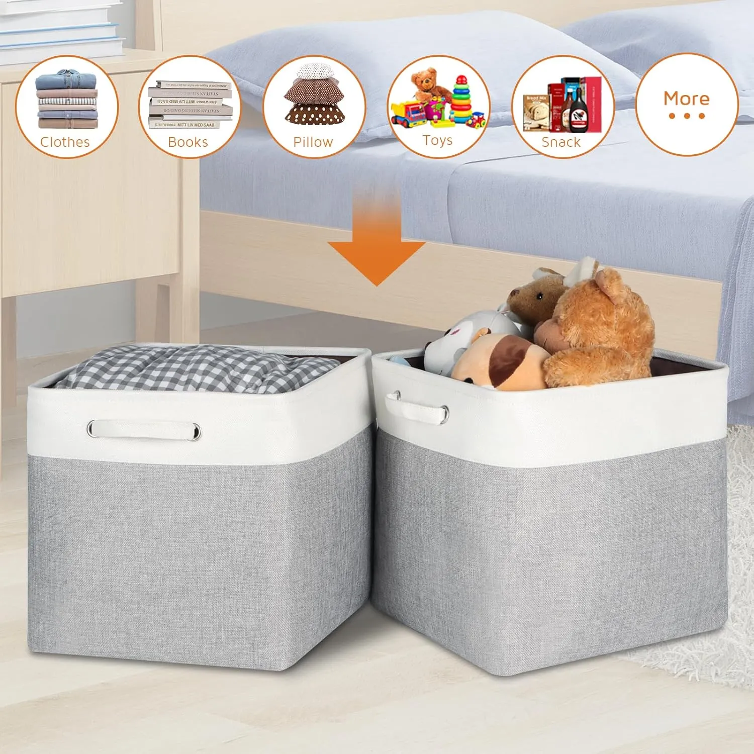 Kntiwiwo Large Storage Cubes 13” x 13” x 13” Foldable Storage Bin Closet Organizers and Storage Basket w/Handles for Organizing Shelf Home Closet Grey - Set of 3