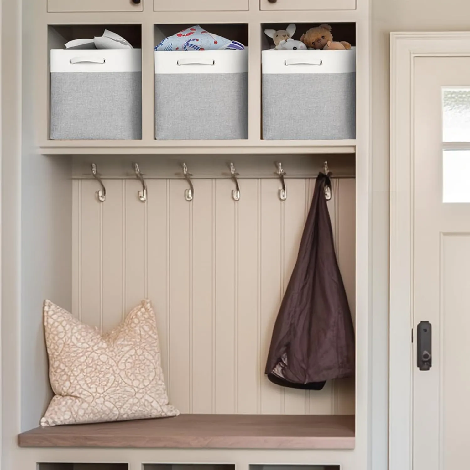 Kntiwiwo Large Storage Cubes 13” x 13” x 13” Foldable Storage Bin Closet Organizers and Storage Basket w/Handles for Organizing Shelf Home Closet Grey - Set of 3