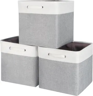 Kntiwiwo Large Storage Cubes 13” x 13” x 13” Foldable Storage Bin Closet Organizers and Storage Basket w/Handles for Organizing Shelf Home Closet Grey - Set of 3