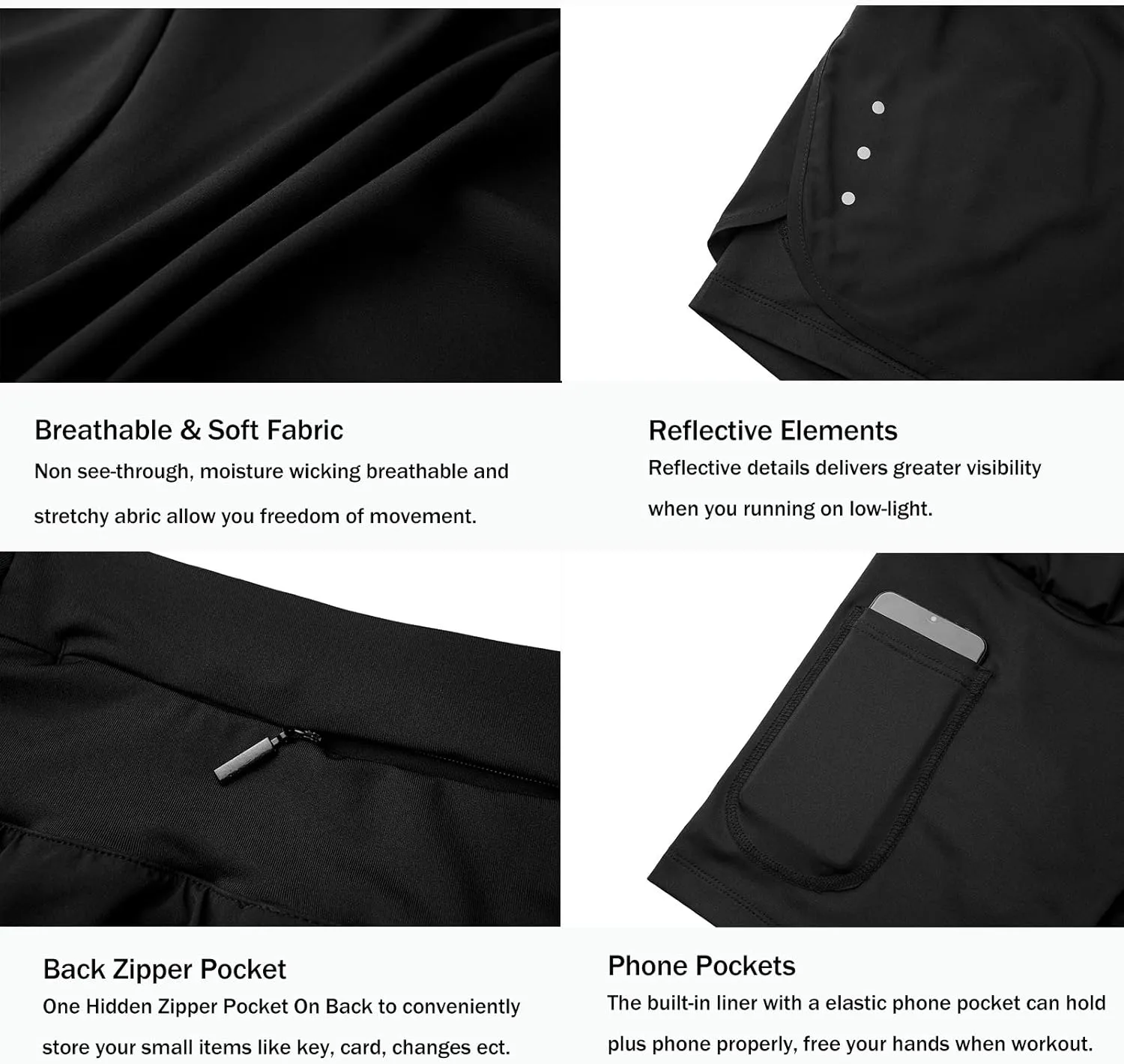 Ksmien Women's 2 in 1 Running Shorts - Lightweight Athletic Workout Gym Yoga Shorts Liner with Phone Pockets