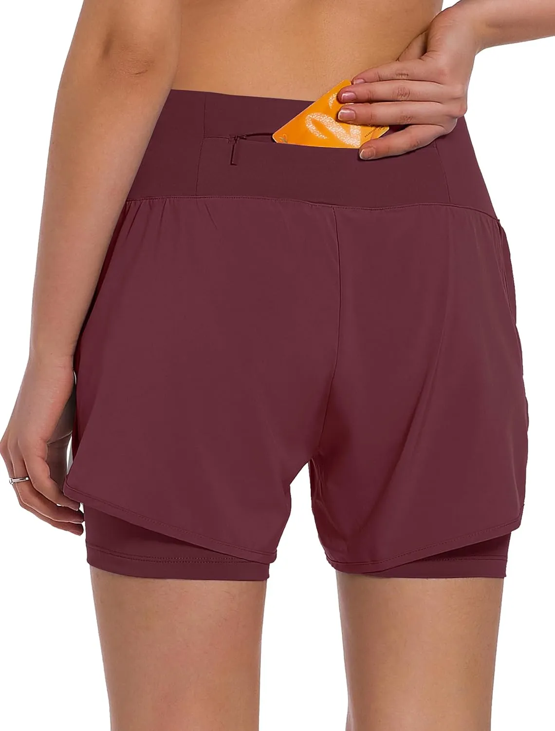 Ksmien Women's 2 in 1 Running Shorts - Lightweight Athletic Workout Gym Yoga Shorts Liner with Phone Pockets