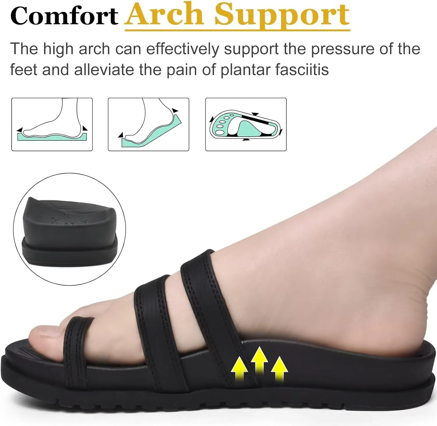KuaiLu Womens Slides Sandals with Plantar Fasciitis Arch Support Fashion Comfort Adjustable Flat Sandals Ladies Lightweight Orthotic Slip on Sandals