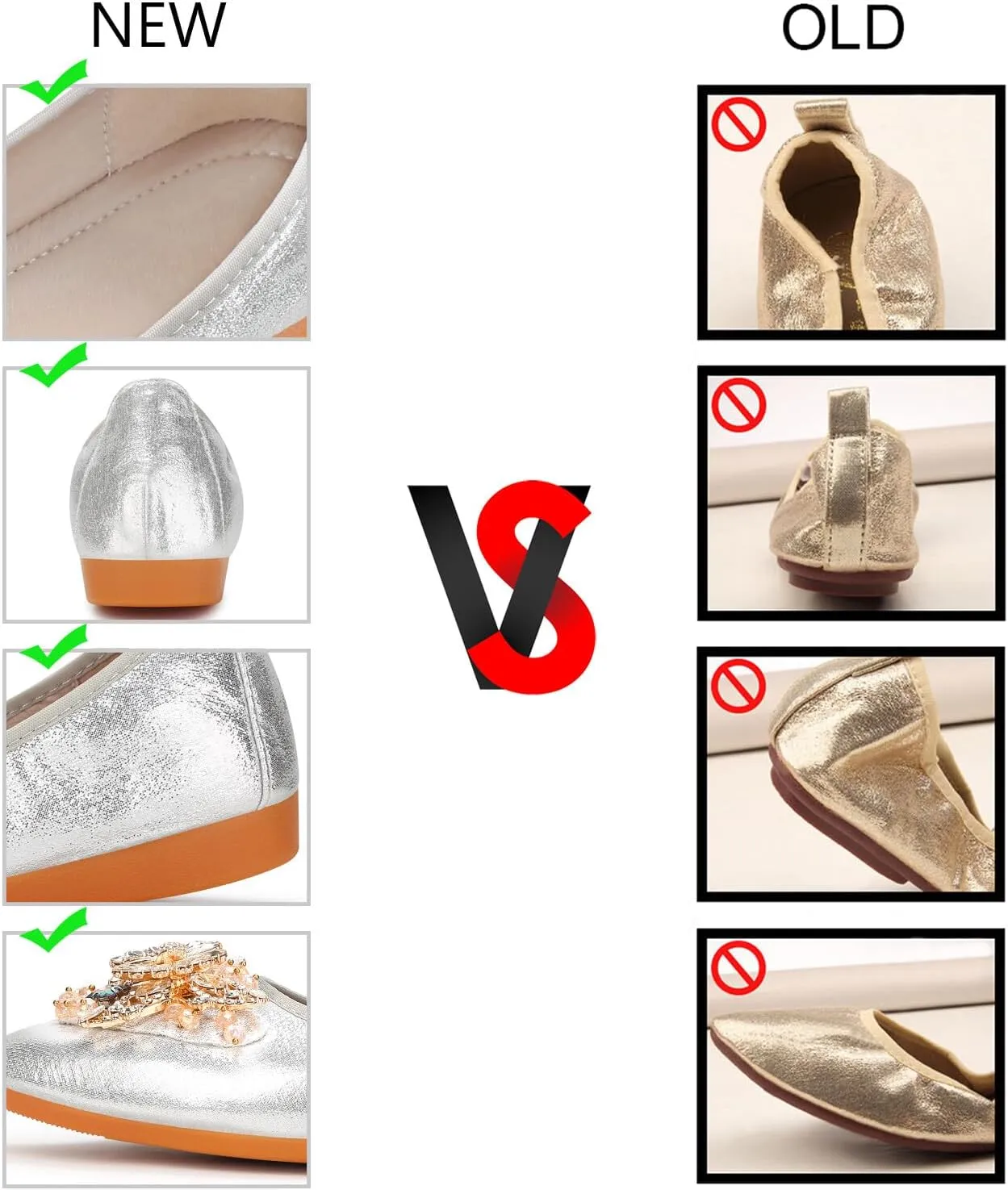 KUNWFNIX Women's Ballet Flats Foldable Classic Crown Rhinestone Slip On Flowers PU Leather Pointed Toe Comfort Flat Casual Dress Shoes