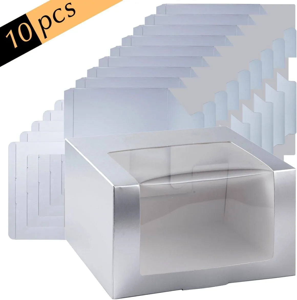LADYBRO Silver Gift Boxes with Window Display for Hat Storage Containter for Baseball Caps (Fitted, Snapbacks, Trucker) 7.8" x 7.8" x 4.8", 10 Pack