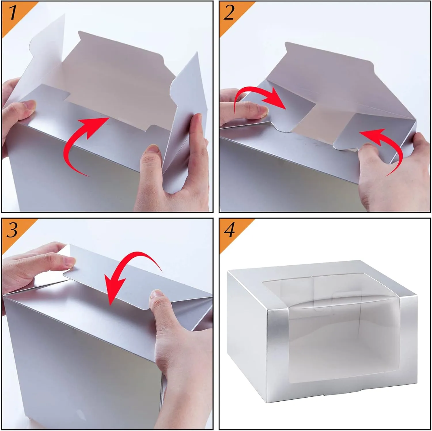 LADYBRO Silver Gift Boxes with Window Display for Hat Storage Containter for Baseball Caps (Fitted, Snapbacks, Trucker) 7.8" x 7.8" x 4.8", 10 Pack