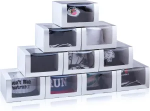 LADYBRO Silver Gift Boxes with Window Display for Hat Storage Containter for Baseball Caps (Fitted, Snapbacks, Trucker) 7.8" x 7.8" x 4.8", 10 Pack
